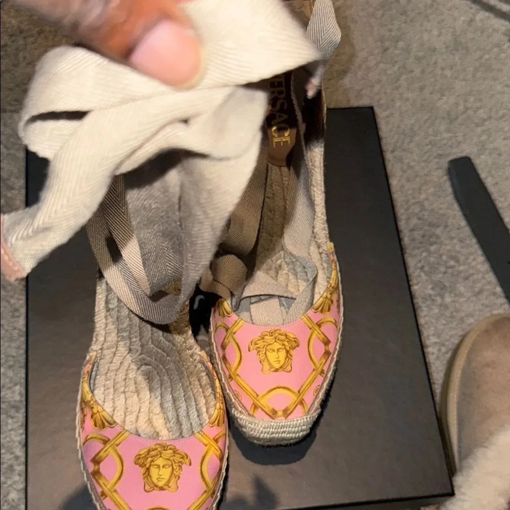 Versace Medusa Pink and Gold Espadrille Sandals